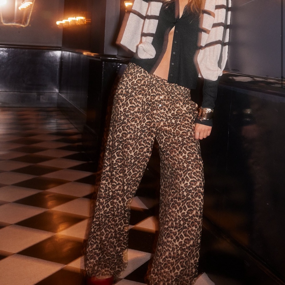 Aerie Leopard Print Wide Leg Pants